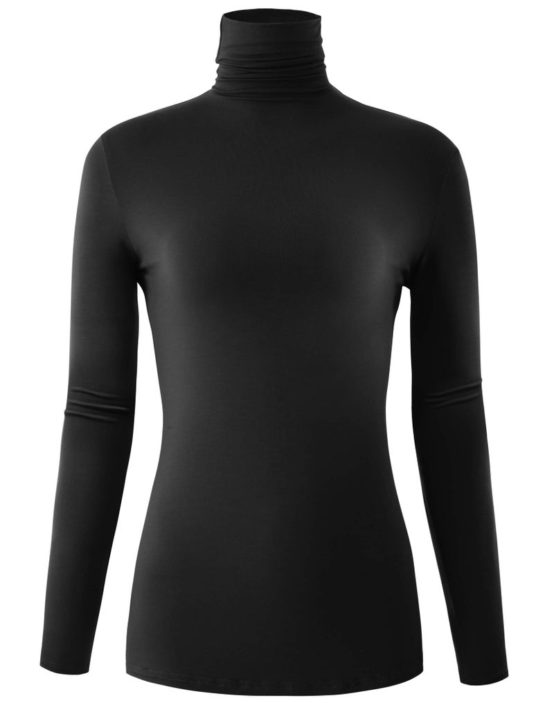 AUHEGN Women's Long Sleeve Lightweight Soft Pullover Turtleneck Tops Black X-Large - Image 1